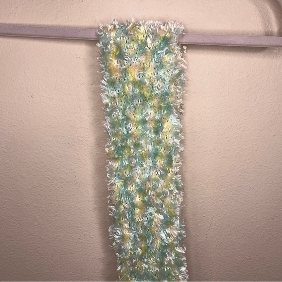 Pastel Green Fuzzy Knit Scarf Womens Colorful Soft Comfortable - Picture 5 of 10